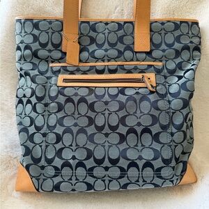 VINTAGE 2001 Coach Signature Jacquard Medium Tote - Blue/Tan